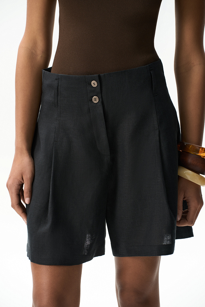 Шорты из 100% льна с высокой посадкой