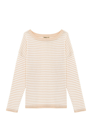 бежевый Трикотажный лонгслив из 100% хлопка. Модель свободного силуэта со спущенной линией плеча и круглым вырезом горловины. 