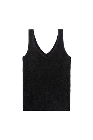 черный Топ из натурального пуха лисы с резинкой по низу. Содержание в пряже 70% натурального пуха лисы делает топ теплым и в тоже время очень легким. 