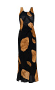 Принтованный сарафан длины миди из 100% вискозы. Модель прямого кроя, с круглым вырезом горловины, без рукавов, на широких бретелях, перекрученных на спине, драпировкой на талии и двумя боковыми карманами. 