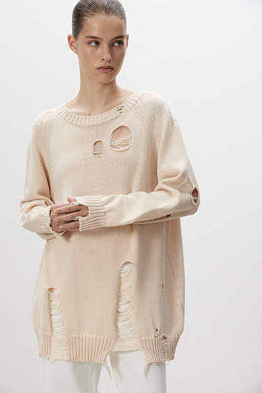 Джемпер из 100% хлопка с рваной текстурой