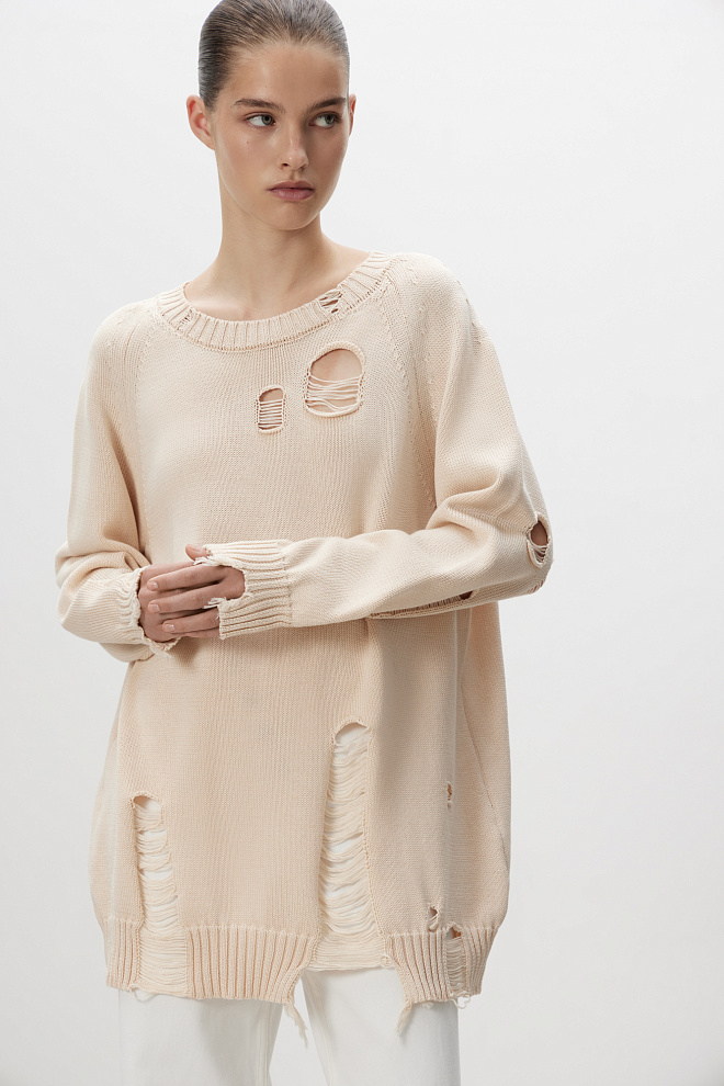 Джемпер из 100% хлопка с рваной текстурой