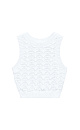 Трикотажный ажурный топ из хлопка с добавлением эластана. Модель приталенного силуэта, без рукавов, с неглубоким круглым вырезом горловины. Изделие выполнено объемным вязанием с волнистым узором и краями в рубчик. 