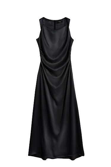 Атласное платье с перекрутом на плечах