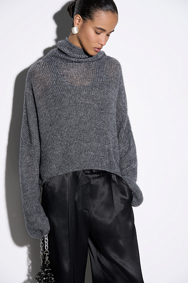 Укороченный мохеровый джемпер с люрексом 