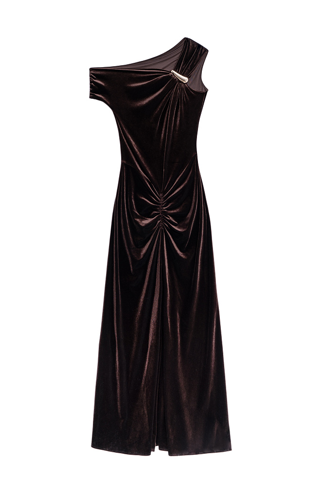 Бархатное платье макси с драпировкой