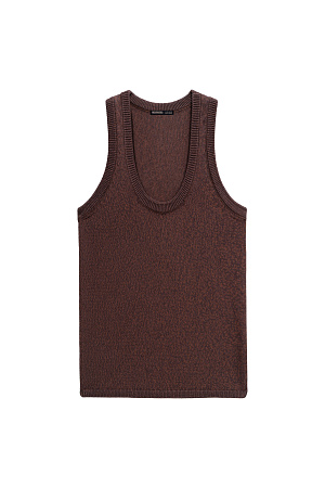коричневый Трикотажный топ из хлопка с добавлением вискозы. Модель прияталенного силуэта, с U-образным вырезом горловины и глубокой проймой.