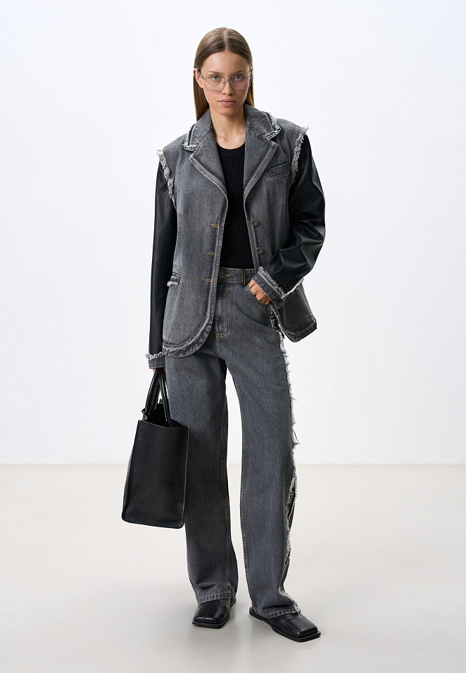 Джинсовый жакет с деталями из экокожи