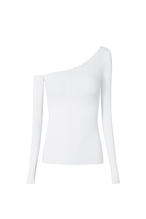 белый Трикотажный топ из вискозы. Модель приталенного силуэта с длинными рукавами и асимметричным вырезом горловины, открывающим одно плечо.