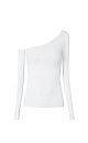 Трикотажный топ из вискозы. Модель приталенного силуэта с длинными рукавами и асимметричным вырезом горловины, открывающим одно плечо.