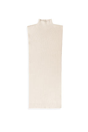 бежевый Трикотажный топ из вискозы. Модель приталенного силуэта, без рукавов и невысоким воротником-стойкой. 