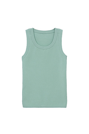ментол Удлиненная трикотажная майка из вискозы. Модель c круглым вырезом горловины, приталенным силуэтом, на широких бретельках, без рукавов. 