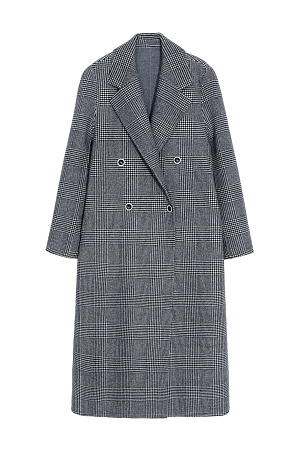 серый Двубортное шерстяное пальто свободного силуэта с английским воротником, боковыми карманами и застежкой на пуговицы. При изготовлении изделия была использована технология Double Face - обе стороны ткани можно использовать в качестве лицевой, швы внутри пальто выполняются вручную, чтобы избежать видимых строчек на лицевой стороне и сохранить элегантный вид.