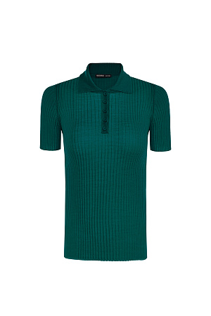 зеленый Трикотажное поло из смесовой шерсти. Модель приталенного силуэта, с коротким рукавом, отложным воротником и застежкой на пуговицы на планке. 