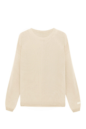 бежевый Трикотажный лонгслив из тонкой вискозы свободного силуэта. Спущенная линия плеча, круглый вырез и брендированный ярлык на рукаве.