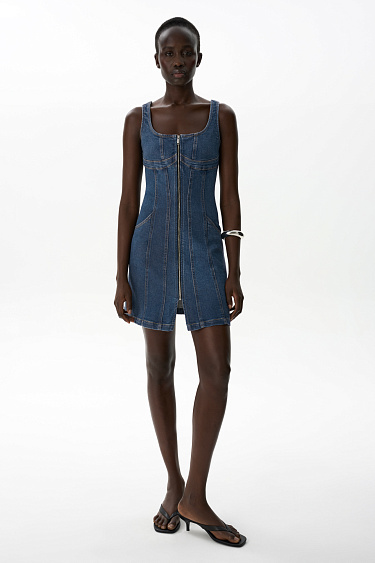 Джинсовое платье мини с декоративными швами