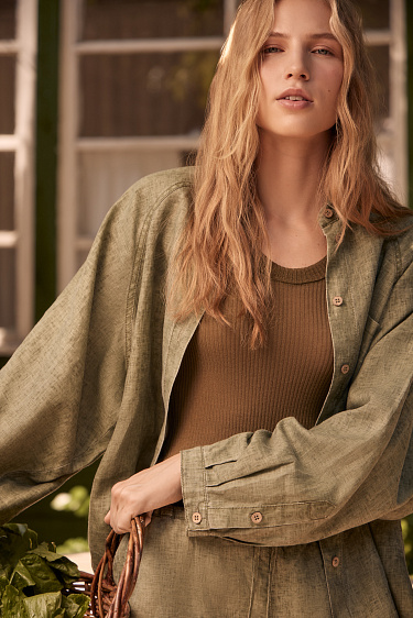 Рубашка из 100% льна с рукавом реглан