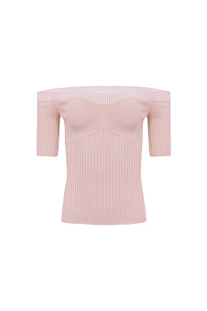 розовый Трикотажный топ в рубчик с открытыми плечами.
