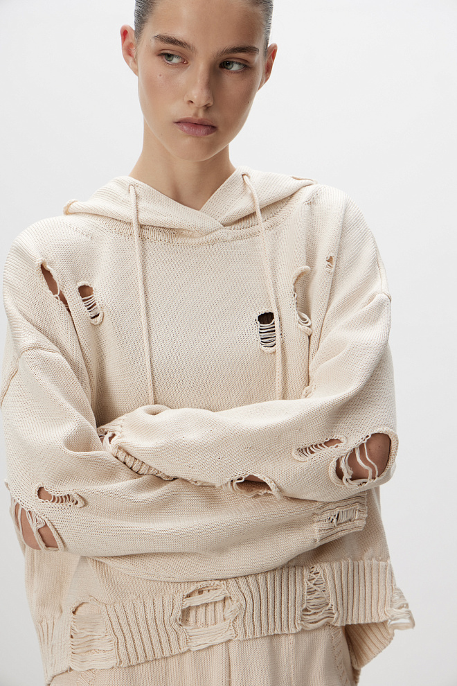 Джемпер из 100% хлопка с рваной текстурой