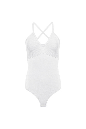 белый Боди из вискозы с тонкими бретелями и застежкой на крючке