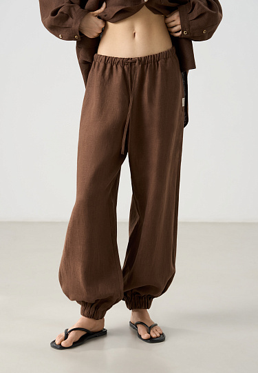 Брюки-джоггеры из 100% льна