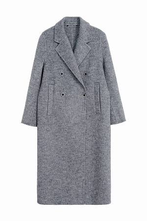 серый Двубортное шерстяное пальто свободного силуэта с английским воротником, боковыми карманами и застежкой на пуговицы.
