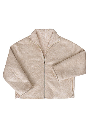 бежевый Двустороння короткая дубленка из шерсти. Модель прямого кроя, с воротником-стойкой и боковыми карманами. Застежка на молнию.&nbsp;&nbsp;&nbsp;&nbsp;&nbsp;&nbsp;