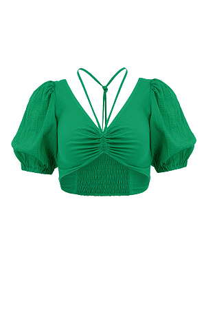 зеленый Короткий топ из 100% хлопка на тонкой кулиске вокруг шеи.