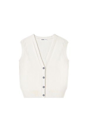 бежевый Трикотажный жилет из смесовой шерсти с кашемиром. Модель прямого кроя с V-образным вырезом и застежкой на пуговицы.