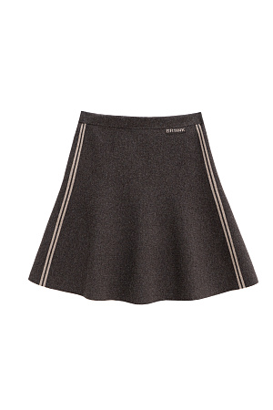 коричневый Трикотажная юбка длины мини из кашемира и шерсти. Модель полусолнце, с эластичным поясом на резинке, тонкими лампасами контрастного цвета и брендированным жаккардом. Дополнить образ можно бомбером в таком же стиле.