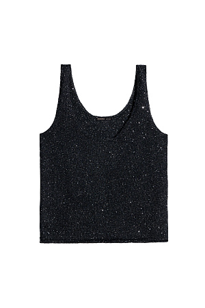 черный Трикотажный топ из хлопка с пайетками. Модель прямого кроя, на бретельках, с глубоким вырезом горловины.