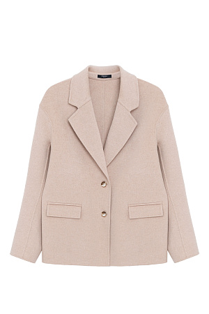 бежевый Однобортный жакет из двусторонней ткани. Модель прямого кроя с прямоугольными лацканами и карманами спереди. При пошиве этого изделия была использована технология double face, благодаря которой внутренняя сторона выглядит также аккуратно, как и внешняя.