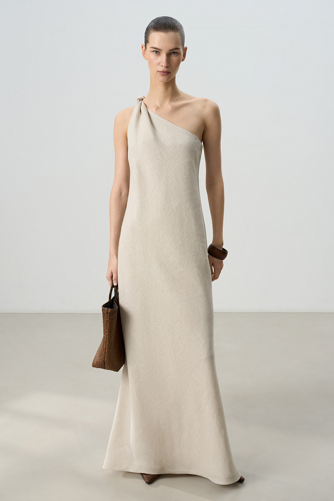 Платье из 100% льна с перекрутом