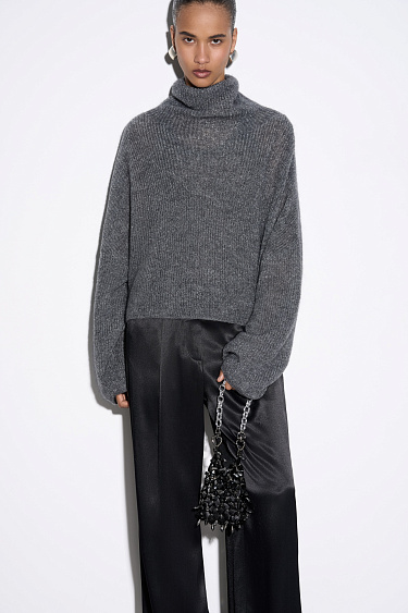 Укороченный мохеровый джемпер с люрексом 