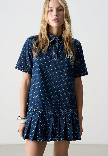 Джинсовое платье в горох