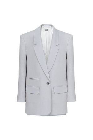 серый Классический жакет из 100% льна с разрезами по бокам и накладными карманами. Застежка на одну пуговицу. Изделие на подкладке.