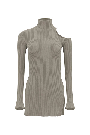 бежевый Водолазка из вискозы с вырезом на плече и разрезами по бокам