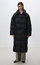 Длинный стеганый пуховик из текстурного нейлона. Модель с отложным воротником и боковыми карманами. Застежка на кнопки. Брендированный ярлык на груди. 