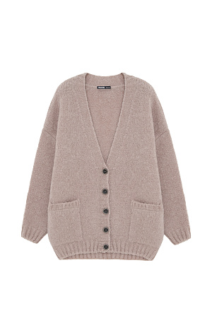 бежевый Трикотажный кардиган из мохера с накладными карманами.