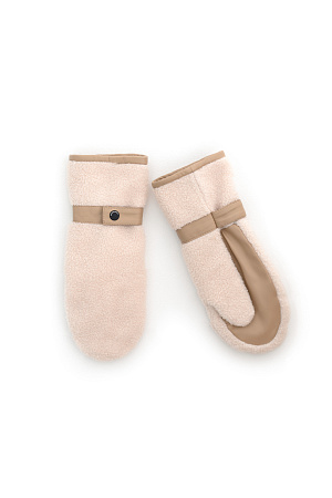 молочный Варежки из экомеха с вставкой из экокожи и застежкой на кнопку.