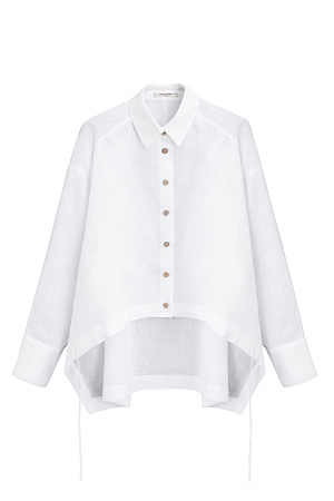 белый Рубашка из 100% льна. Модель прямого кроя, с длинными рукавами, отложным воротникомна и регулируемой кулиской по низу. Застежка на пуговицы.