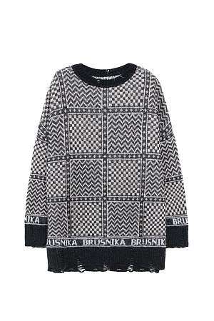 черный Трикотажный джемпер с жаккардовым узором "Шахматная доска". Модель свободного силуэта, выполнена из шерсти с добавлением мохера, со спущенным плечом и необработанным низом.