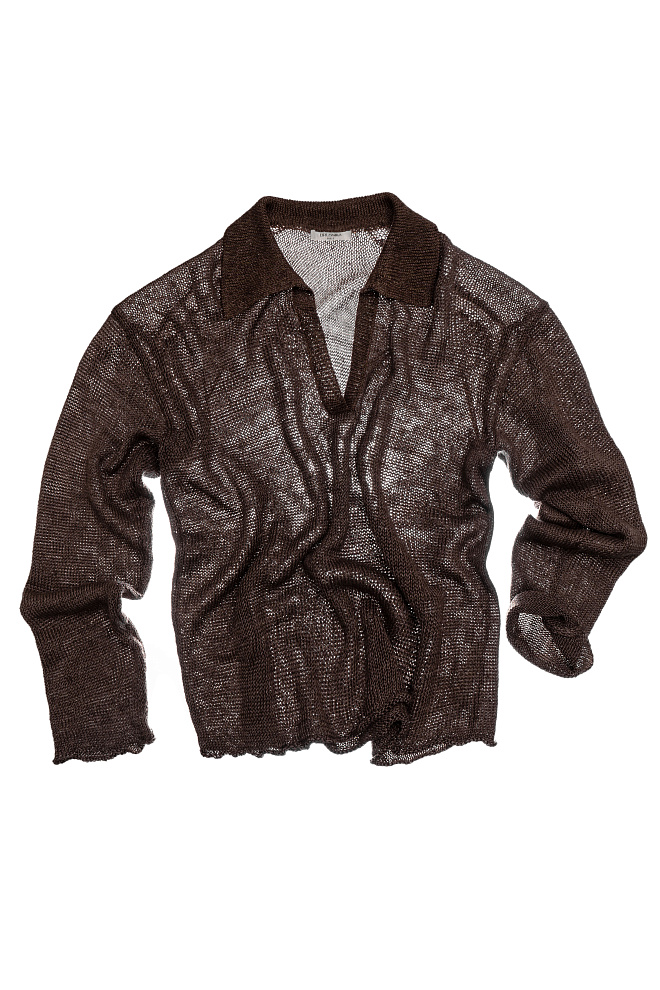 Джемпер из 100% льна с воротником поло