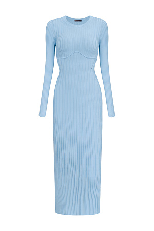 голубой Трикотажное платье с открытой спиной. Круглый вырез и длинные рукава.