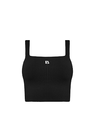 черный Облегающий короткий топ из вискозы. Модель на тонких бретельках с буквой "B" на груди.