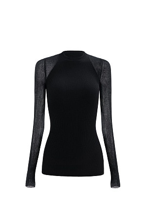 черный Трикотажная водолазка из вискозы. Модель облегающего силуэта с полупрозрачными длинными рукавами. 