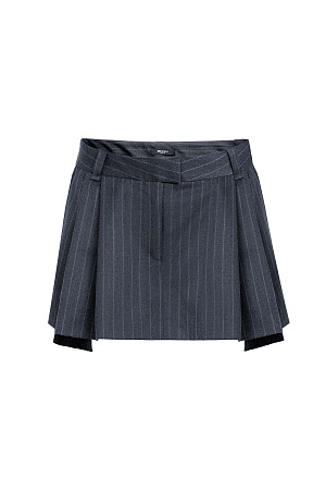 графит Юбка длины мини в полоску. Модель свободного силуэта с застежкой на молнию и крючок. На подкладке. Дополнить образ можно жакетом в таком же стиле.