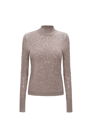 бежевый Трикотажная полупрозрачная водолазка из 100% шерсти мериноса экстрафайн с анималистичным принтом. Модель с длинным рукавом и вороником стойкой. 