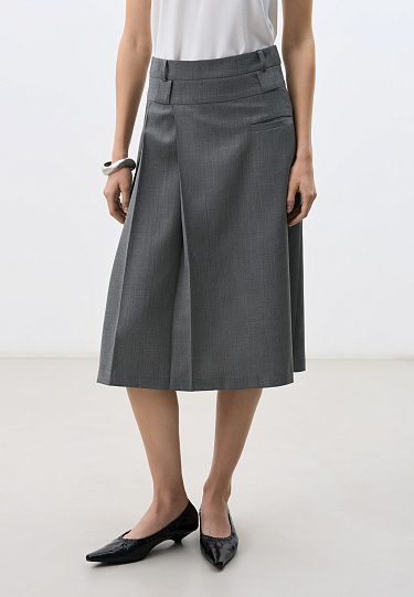 Юбка миди с двумя складками и двойным поясом