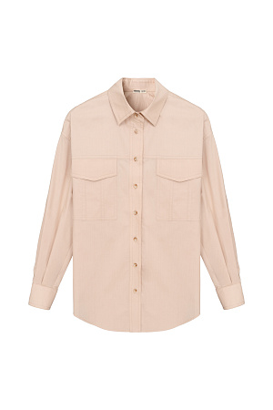бежевый Классическая рубашка из 100% хлопка со спущенным рукавом и накладными карманами. Модель прямого силуэта с застежкой на пуговицы.